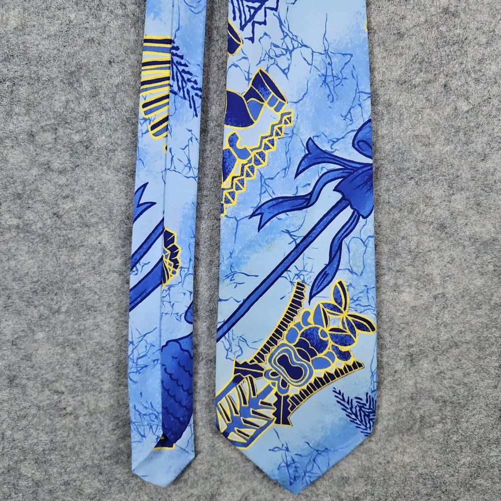 Kole Kole Hawaii 100% Polyester Tie Blues & Bright Yellows Abstract Print‎ 55x4